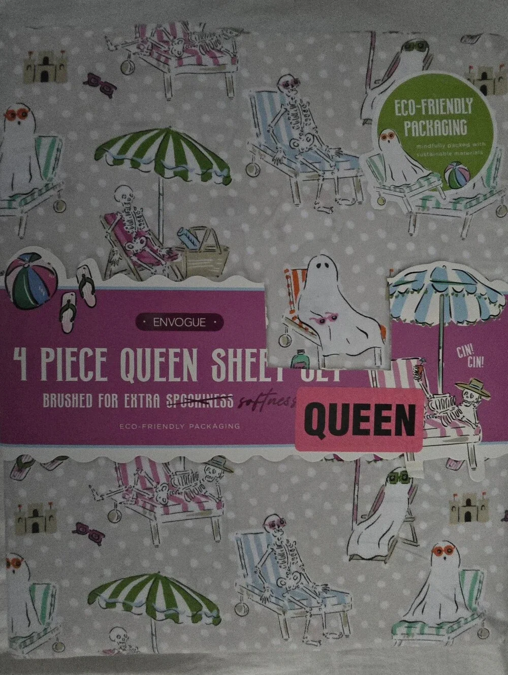 envogue Queen  bed sheets Halloween skeleton ghost